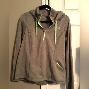 Women's gray & green FILA Hoodie 1/4 Zip pullover Sweatshirt Size Large